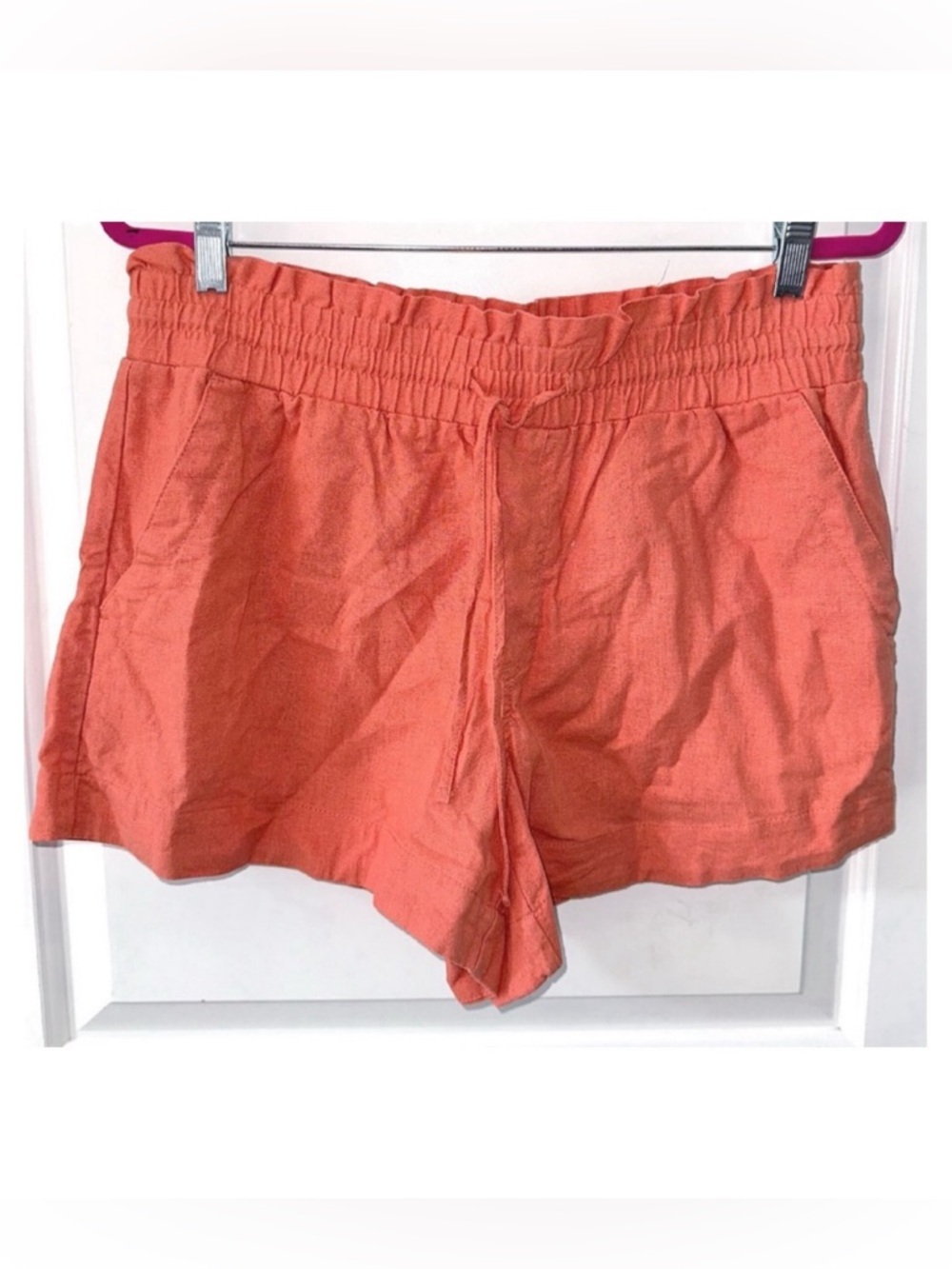 A New Day Orange Linen Paper Bag Shorts